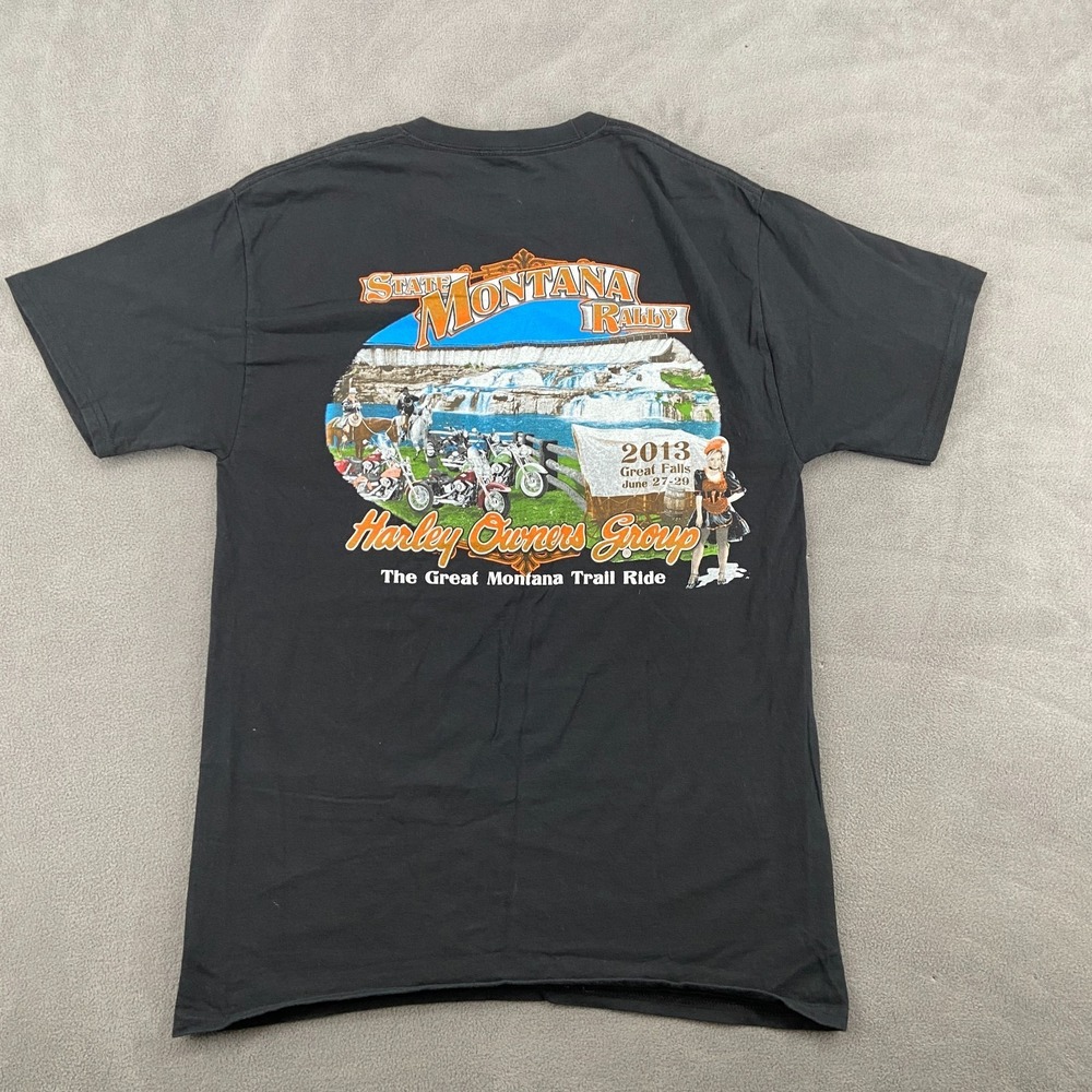 Hanes Tagless‎ T Shirt Mens Medium Black Montana State Rally Harley Owner Group